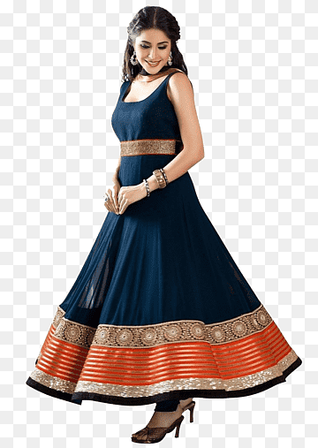 Elegant Navy Blue Anarkali Gown with Orange Border