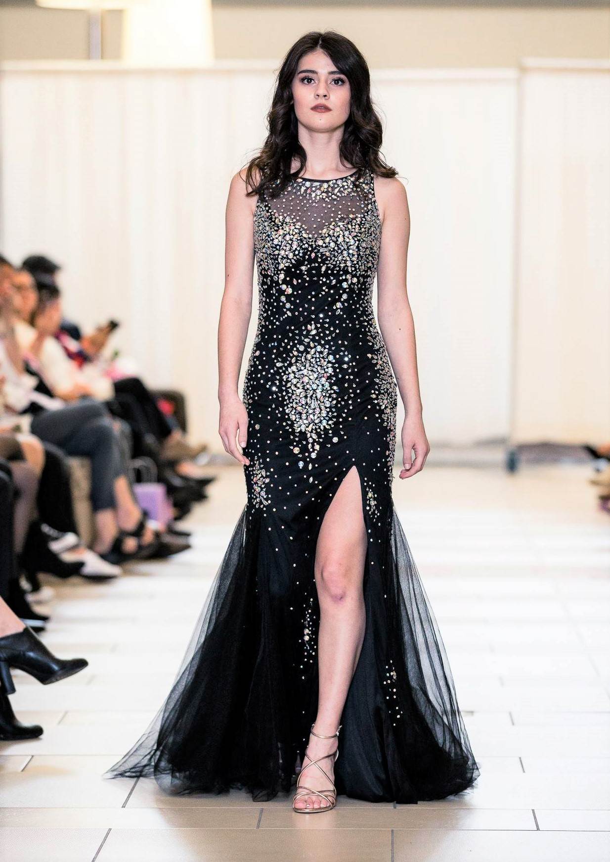 Elegant Black Crystal-Embellished Evening Gown