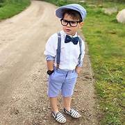 Boys' Vintage Suspender Outfit with Bow Tie and Cap